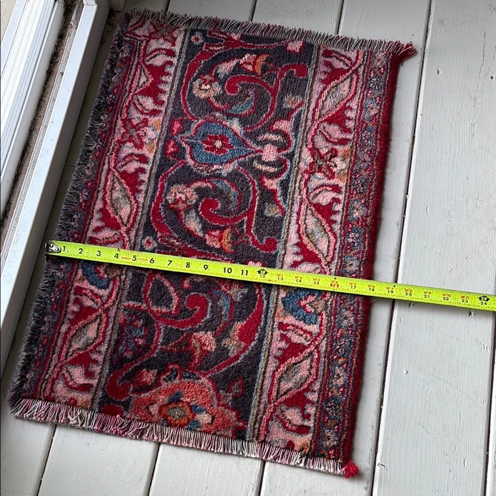 Classic hand knotted Red and Blue Patterned Wool Persian rug Door Mat.